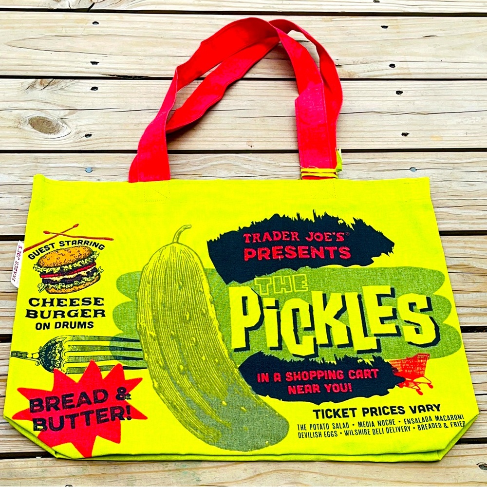 Trader Joes Reusable Heavy Cotton bag Green Pickle Shopping Bag NWT